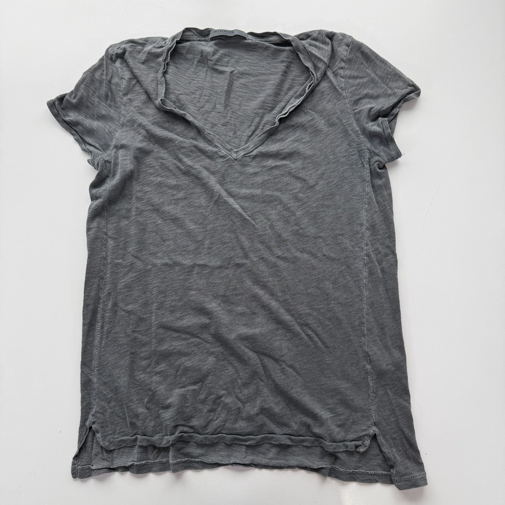 STATESIDE Supima Slub Jersey V Neck T Shirt Tee Womens Small Charcoal Gray USA